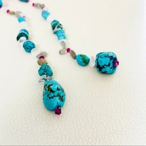 NWT Real Turquoise Rock Crystal Moonstone Lariat
